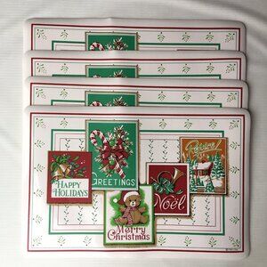 Town & Country Vinyl Placemats Christmas Card Art Holiday Decor Vintage 4 Set